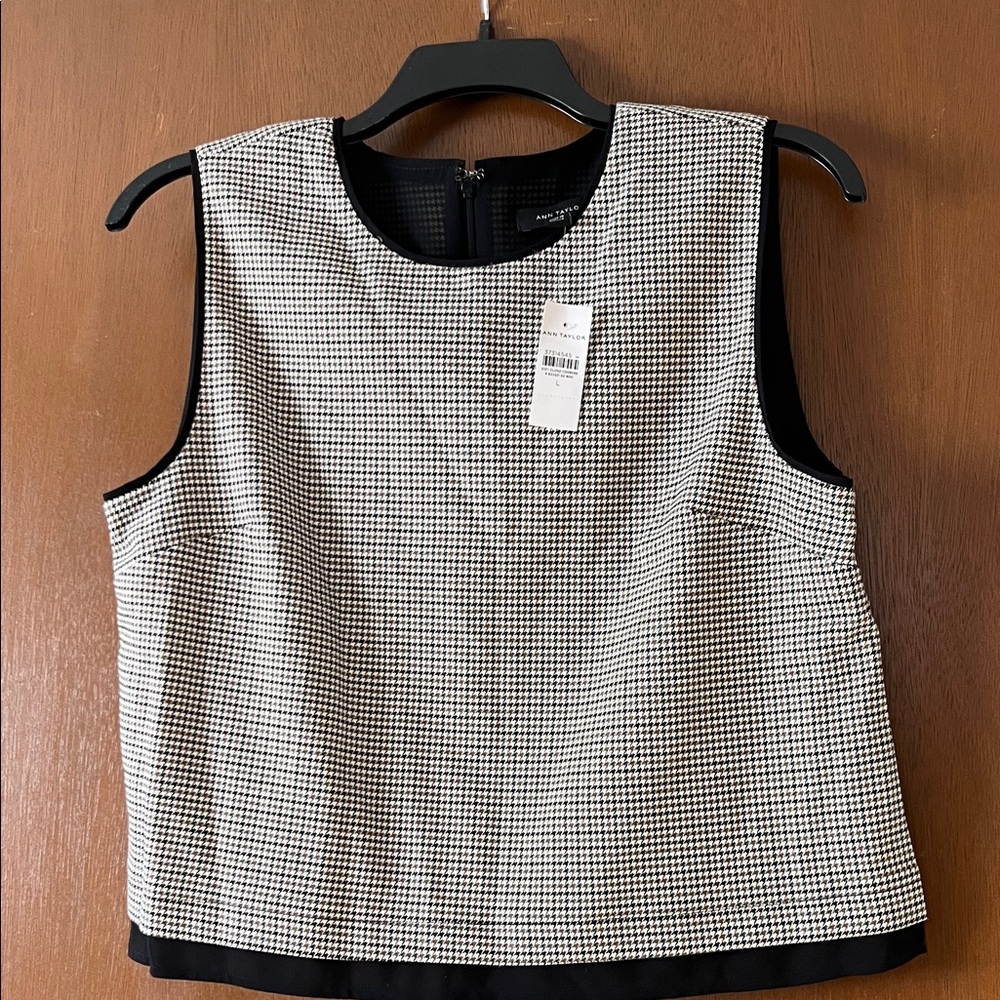 Ann Taylor Black and White Houndstooth Blouse